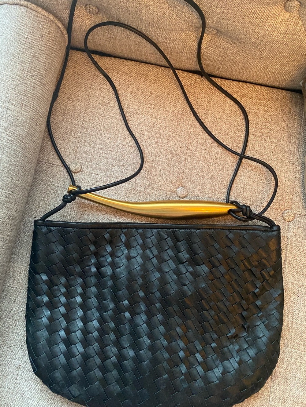 Walter Baker Black Woven Shoulder Bag with Gold Handle Accent - Picture 2 of 5